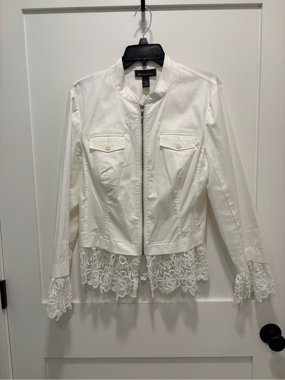 INC International Concepts White Lace-Trim Bomber Jacket